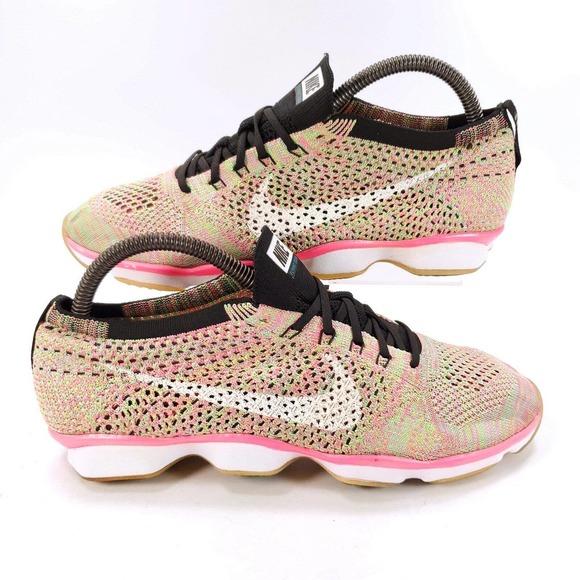 Nike Flyknit Zoom Athletic Running Shoe Womens Size 8.5 698616-301 Pink White - Picture 6 of 9